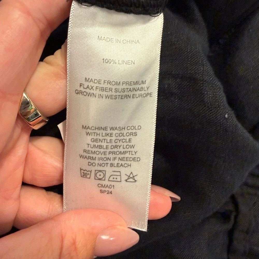 Quince 100% European Linen Crop Pants Womens L Black Pull On Minimalist Staple